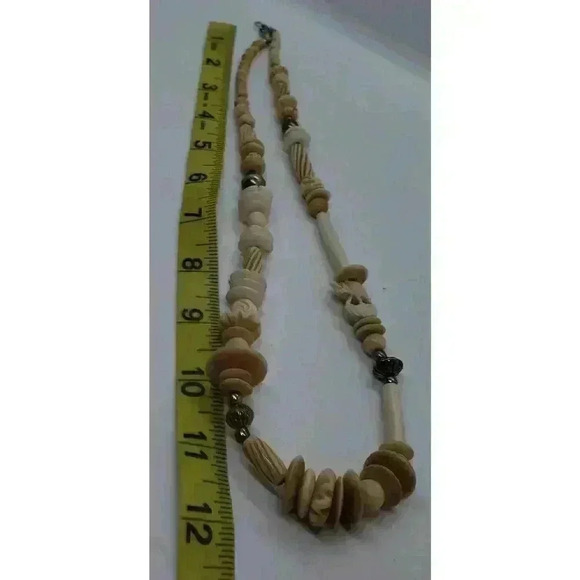 Vintage Hand Carved Elephant Necklace Bovine Bone Lucite Silver Beads Roses - Picture 11 of 11